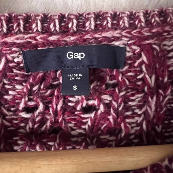 Gap Sweater Womens Small Red Maroon Long Sleeve Chunky Knit V-Neck Pull Over - Picture 3 of 7